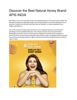 Discover the Best Natural Honey Brand: APIS INDIA