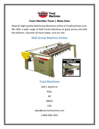 Wall Screw Machine Online | Triadmachines.com