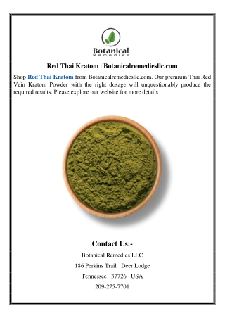 Red Thai Kratom | Botanicalremediesllc.com