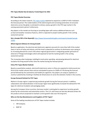 PVC Tapes Market Analysis and Market Studies for 2031