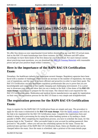 New RAC-US Test Labs | RAC-US Lead2pass