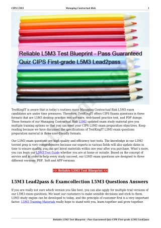 Reliable L5M3 Test Blueprint - Pass Guaranteed Quiz CIPS First-grade L5M3 Lead2pass