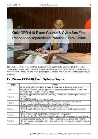 Quiz CFR-410 Exam Course & CyberSec First Responder Unparalleled Practice Exam Online