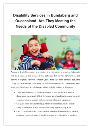 Disability Services in Bundaberg and Queensland Are They Meeting the Needs of the Disabled Community