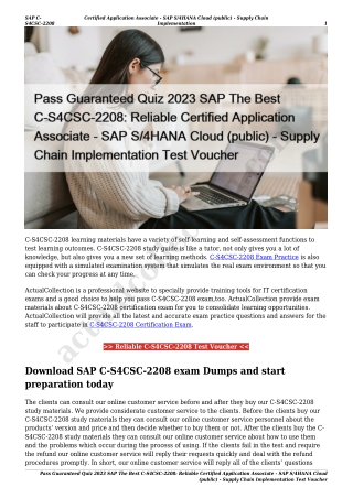 Pass Guaranteed Quiz 2023 SAP The Best C-S4CSC-2208: Reliable Certified Application Associate - SAP S/4HANA Cloud (publi