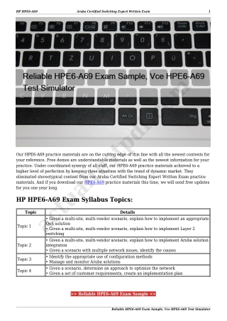 Reliable HPE6-A69 Exam Sample, Vce HPE6-A69 Test Simulator