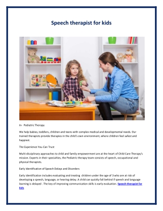 Speech therapist for kids