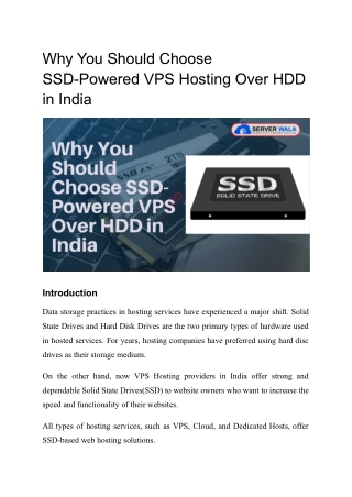 Why You Should Choose SSD-Powered VPS Over HDD in India