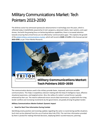 Military Communications Market: Tech Pointers 2023-2030