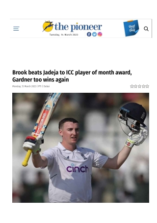 Brook beats Jadeja to ICC player of month award, Gardner too wins again