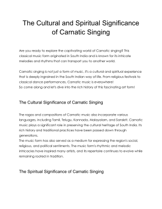 The Cultural and Spiritual Significance of Carnatic Singing