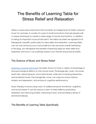 The Benefits of Learning Tabla for Stress Relief and Relaxation