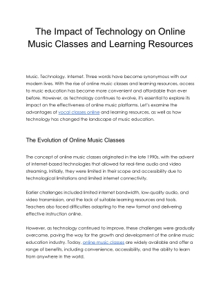 The Impact of Technology on Online Music Classes and Learning Resources