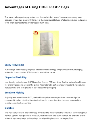 Advantages of Using HDPE Plastic Bags