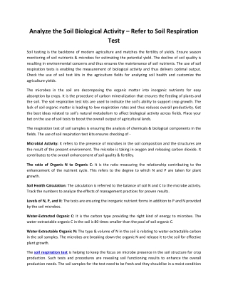 Analyze the Soil Biological Activity – Refer to Soil Respiration Test