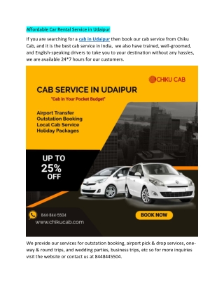 Affordable Car Rental Service in Udaipur