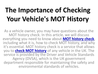 The Importance of Checking Your Vehicle's MOT History