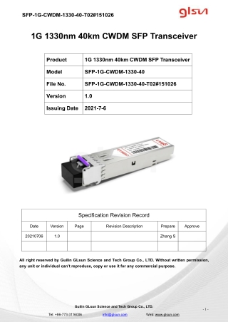 1G 1330nm 40km CWDM SFP Transceiver