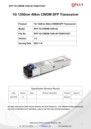 1G 1350nm 40km CWDM SFP Transceiver