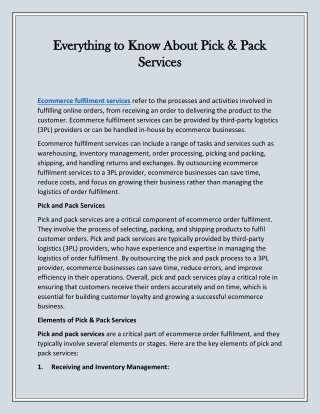 Everything to Know About Pick and Pack Services
