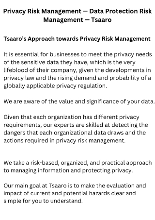 Privacy Risk Management — Data Protection Risk Management — Tsaaro