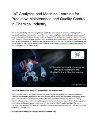 IIoT Analytics and Machine Learning for Predictive Maintenance and Quality Control in Chemical Industry