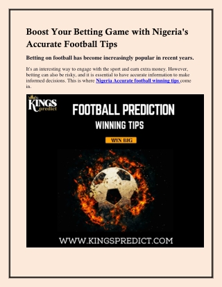 Boost Your Betting Game with Nigeria's Accurate Football Tips