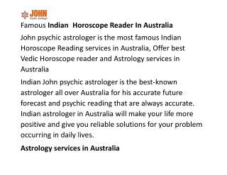 Famous Indian  Horoscope Reader In Australia