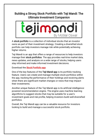 Building a Strong Stock Portfolio with Teji Mandi The Ultimate Investment Companion