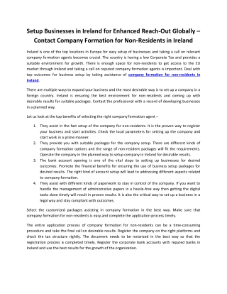 Setup Businesses in Ireland for Enhanced Reach-Out Globally – Contact Company Formation for Non-Residents in Ireland