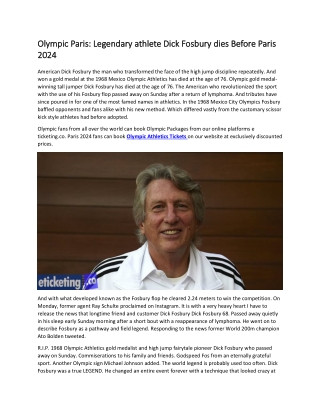 Olympic Paris Legendary athlete Dick Fosbury dies Before Paris 2024