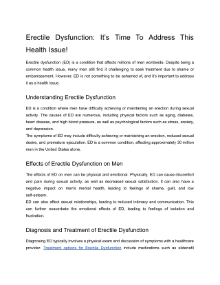 Treatment options for Erectile Dysfunction