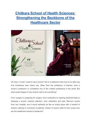 Chitkara School of Health Sciences Strengthening the Backbone of the Healthcare Sector