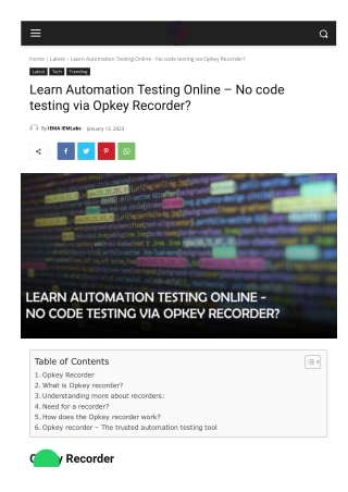 Learn Automation Testing Online – No code testing via Opkey Recorder