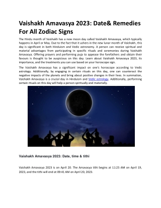 Vaishakh Amavasya 2023