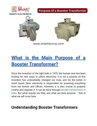 What is the Main Purpose of a Booster Transformer