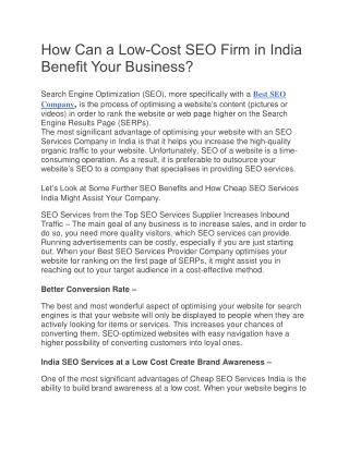 How Can a Low-Cost SEO Firm in India Benefit Your Business