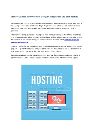 How to Choose Your Website Design Company for the Best Result