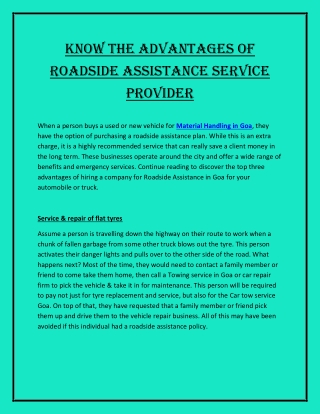 Know The Advantages of Roadside Assistance Service Provider