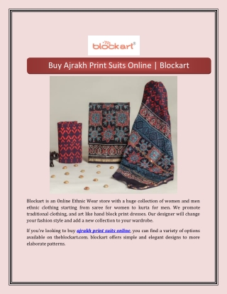 Buy Ajrakh Print Suits Online | Blockart