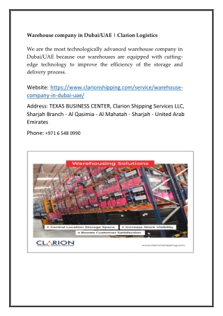 Warehouse company in Dubai-UAE | Clarion Shipping