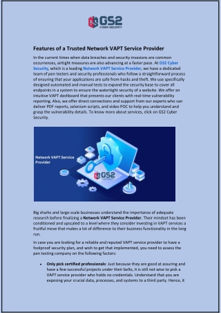 Features of a Trusted Network VAPT Service Provider