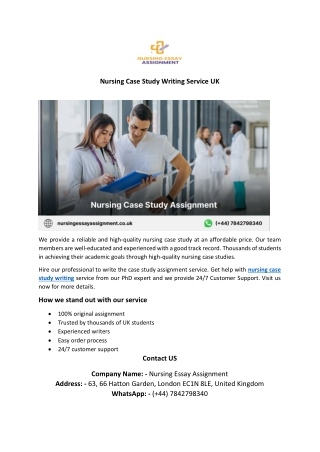 Nursing Case Study Writing Service UK