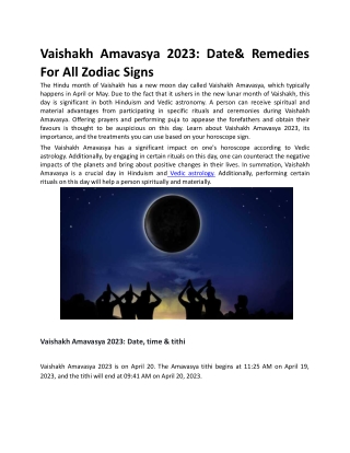 Vaishakh Amavasya 2023: Date& Remedies For All Zodiac Signs