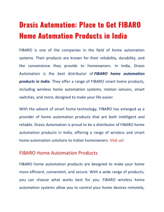 FIBARO Home Automation Products India for Modern Homes