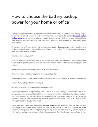 How to choose the battery backup power for your home or office