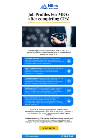 Job Profiles For MBAs after completing CPA