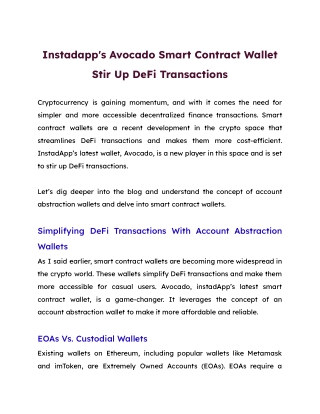 Instadapp's Avocado Smart Contract Wallet Stir Up DeFi Transactions