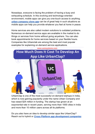 How Much Does It Cost To Develop An App Like UrbanClap