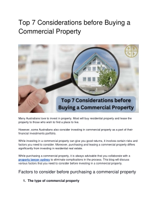 Top 7 Considerations before Buying a Commercial Property